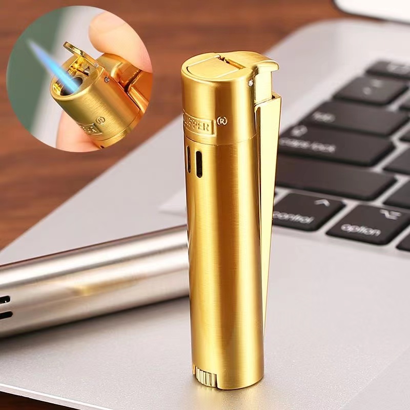 Men Accessories Gadgets - ปัตตาเลี่ยนโลหะไฟแช็คก๊าซบิวเทนแบบตรงกันลมเปลวไฟสีฟ้าพร้อมฝาปิดกันฝุ่นกล่องของขวัญอุปกรณ์เสริมสำหรับผู้ชาย