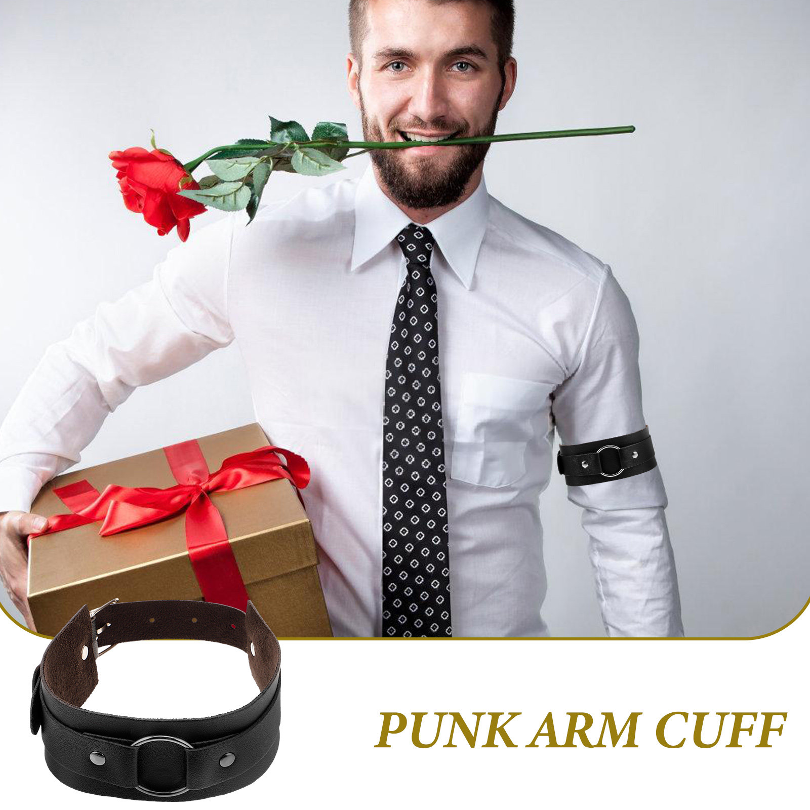 Men Accessories Ring And Bracelet - สายรัดแขนปรับได้สำหรับผู้ชาย สไตล์พังก์ สายรัดข้อมือเก๋ๆ กำไลข้อมือ อุปกรณ์เสริมสำหรับนักขี่มอเตอร์ไซค์ แหวนรัดแขน