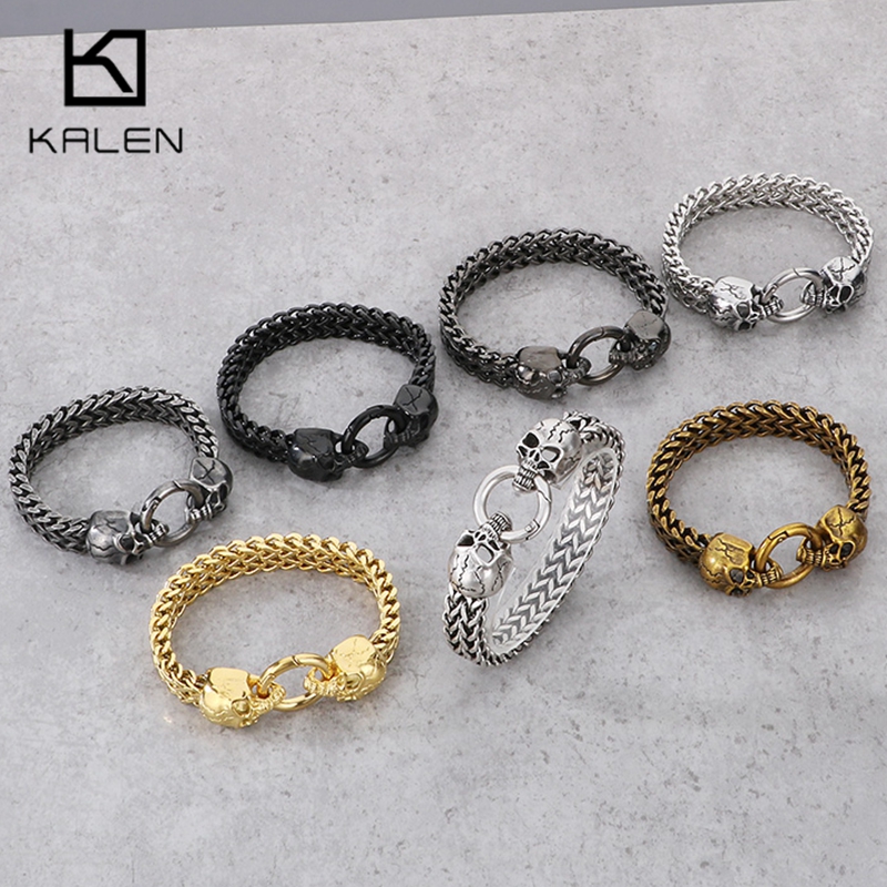 Men Accessories Ring And Bracelet - Kalen สร้อยข้อมือสแตนเลสสไตล์พังค์สำหรับผู้ชายเครื่องประดับแบบโซ่แวววาวเครื่องประดับผู้ชายวินเทจของขวัญเฉพาะบุคคล