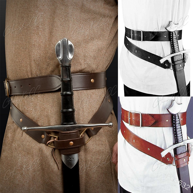 Medieval Men'S Accessories - ยุคกลางเรเนซองส์ดาบผู้ถือ PU หนังสายรัดเข็มขัดเอว LARP นักรบโจรสลัดไวกิ้งอัศวินคอสเพลย์ผู้ใหญ่ผู้ชาย