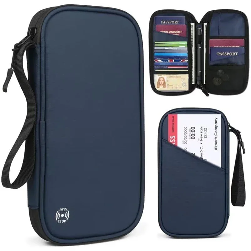 Men'S Accessories Wallet - น้ําหนักเบาครอบครัวหนังสือเดินทางกระเป๋าสตางค์ซิป Oxford เอกสารกระเป๋าที่ถอดออกได้สายรัดข้อมือสําหรับผู้หญิงผู้ชาย