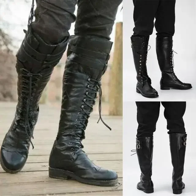 Medieval Men'S Accessories - รองเท้าคอสเพลย์สไตล์สตีมพังก์ยุคกลางสำหรับผู้ชาย รองเท้าหนัง PU สำหรับฤดูหนาว เหมาะสำหรับงานเลี้ยงคาร์นิวัล งานแฟนซี