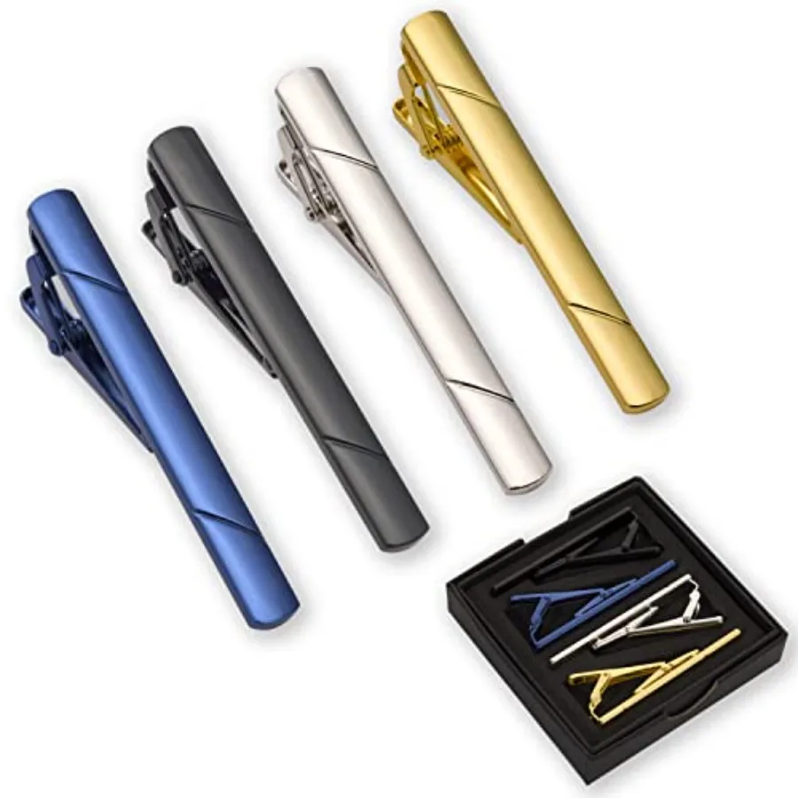 Men Accessories Gift - คลิปหนีบเนคไทสำหรับผู้ชาย 4 ชิ้น พร้อมกล่องของขวัญ อุปกรณ์เสริมชุดสูท เครื่องประดับผู้ชาย