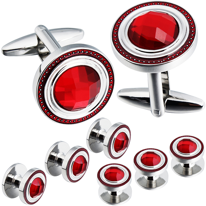 Cufflink Box Set - HAWSON กระดุมข้อมือคริสตัลและกระดุมชุดสําหรับเสื้อทักซิโด้ผู้ชายพร้อมกล่องของขวัญ - กระดุมข้อมือคู่หนึ่งคู่พร้อมกระดุม 6 ชิ้น