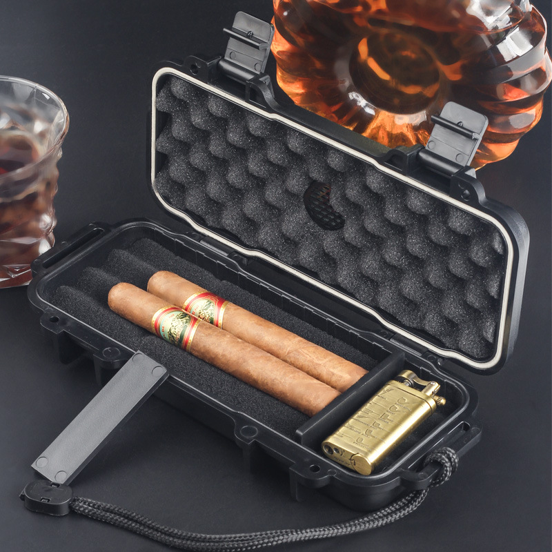 Men Accessories Gadgets - กล่องเก็บซิการ์แบบพกพาพร้อมเครื่องเพิ่มความชื้น กันน้ำ ทำจากวัสดุ ABS สำหรับใส่ซิการ์ได้ 4
