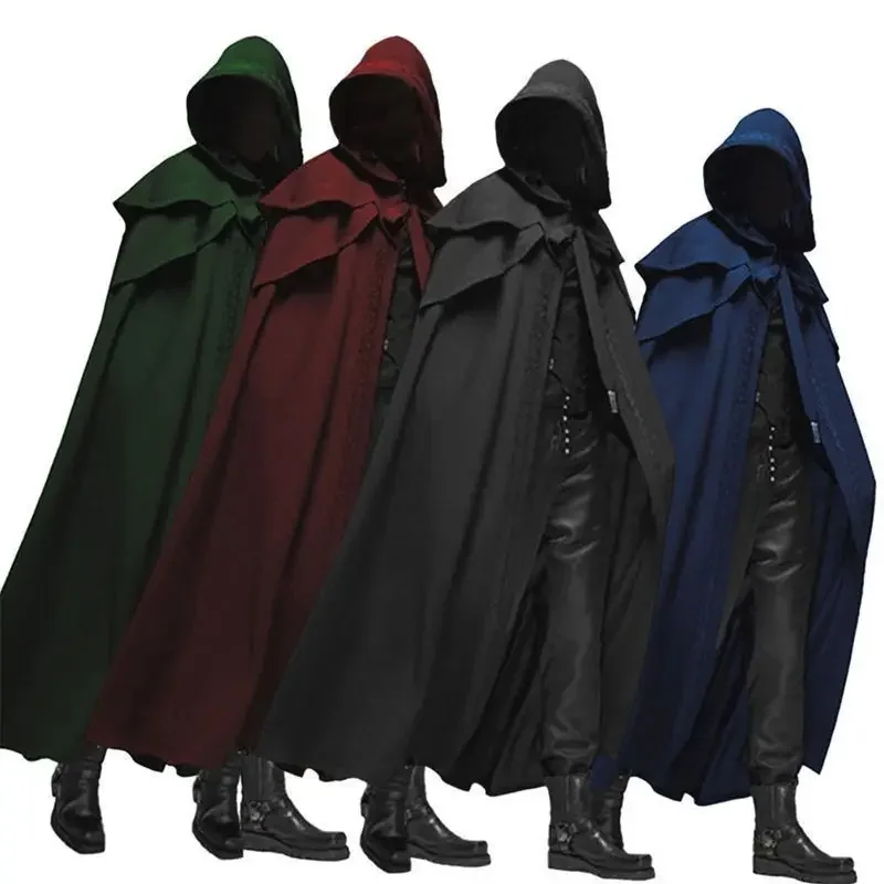 Medieval Men'S Accessories - ชุดคอสเพลย์พระสงฆ์ชาย สไตล์ยุคกลาง วินเทจ กอธิค พร้อมฮู้ด เสื้อคลุมยาวสีดำทรงหลวม