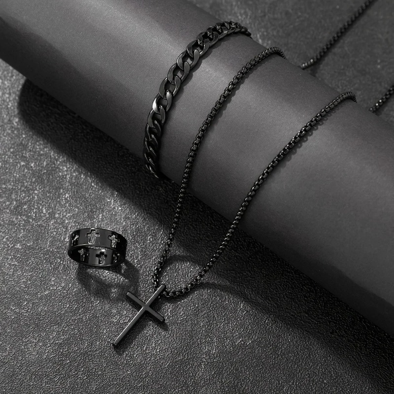 ชุดเครื่องประดับครอสสไตล์ สร้อ - Men Accessories Ring And Bracelet บทวิจารณ์และราคา