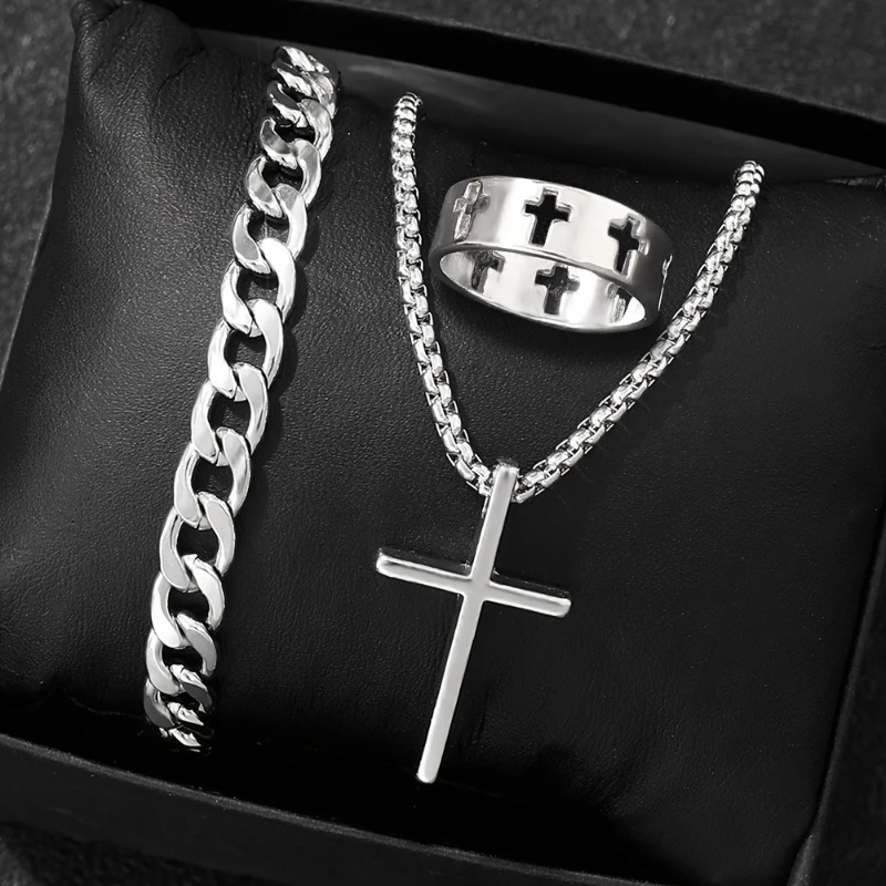ชุดเครื่องประดับครอสสไตล์ สร้อ - Men Accessories Ring And Bracelet บทวิจารณ์และราคา