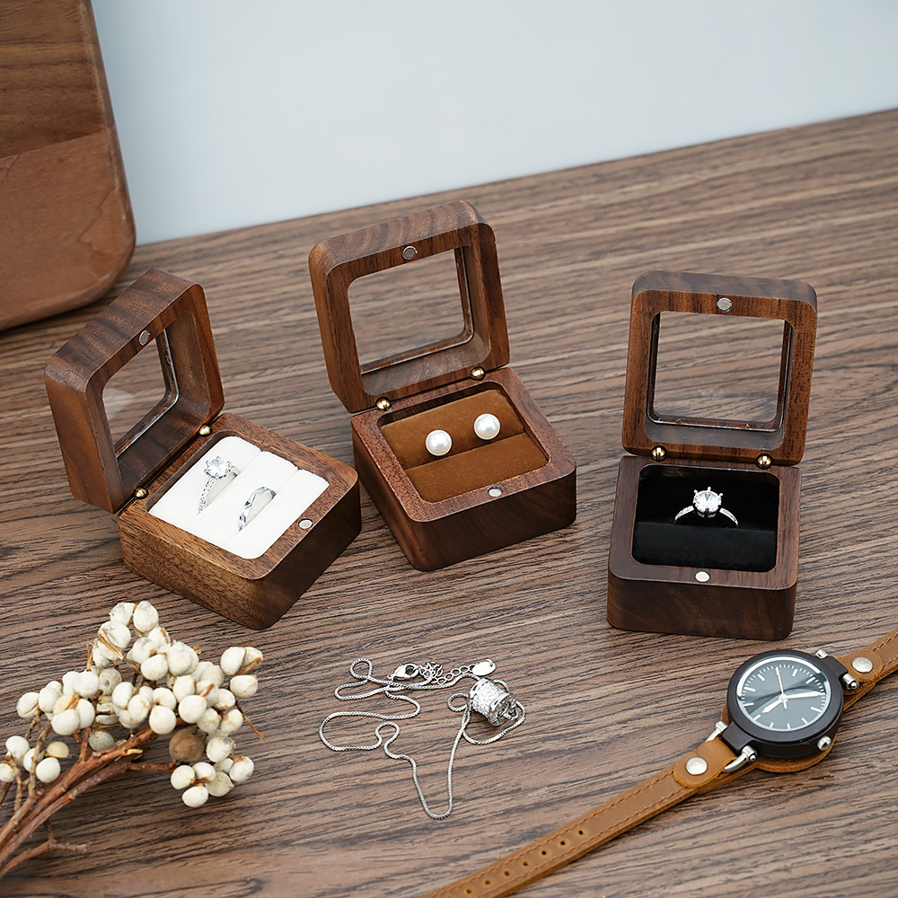 วอลนัทสีดํา Solid กล่องแหวนเดี - Cufflink Box Set บทวิจารณ์และราคา