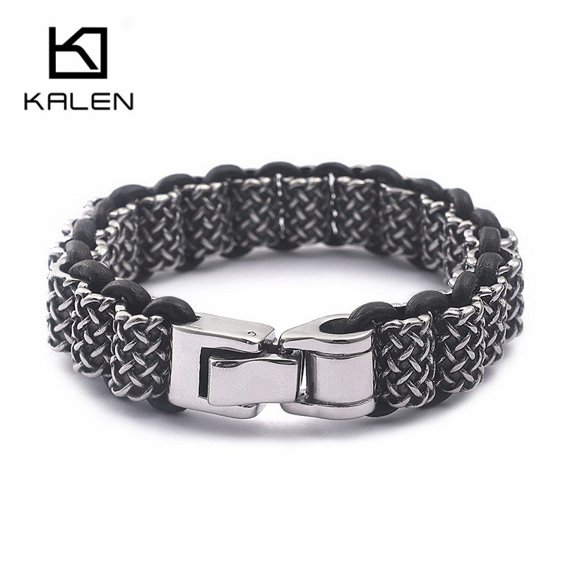 KALEN Vintage หนังสีดำสร้อยข้อ - Men Accessories Ring And Bracelet บทวิจารณ์และราคา