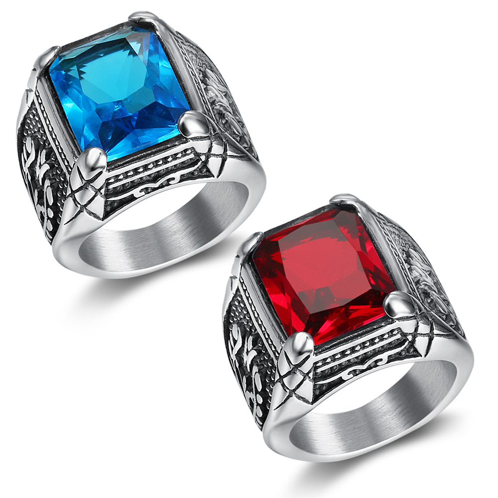 เงินสีผู้ชายสีแดงสีฟ้าSemi-Pre - Signet Ring Men บทวิจารณ์และราคา
